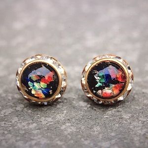 Black Rainbow Diamond Rhinestone Stud Earrings